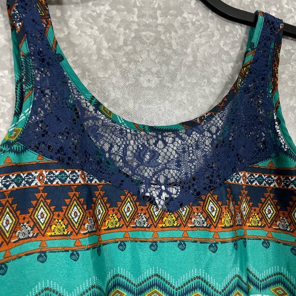 Delia's Women's Y2K Blue Tribal Print Lace Back Tank Top - Size Medium - Boho - Picture 4 of 7